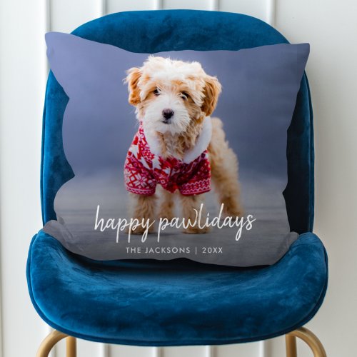 Dog Christmas  Modern Cute Puppy Happy Pawlidays Throw Pillow