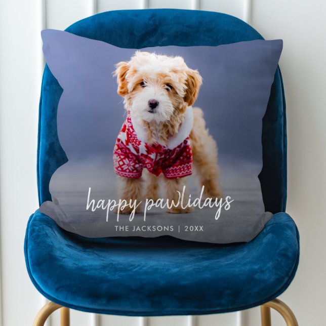 Dog Christmas | Modern Cute Puppy Happy Pawlidays Throw Pillow (Creator Uploaded)