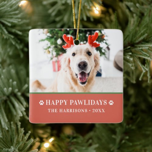 Dog Christmas Modern Photo Happy Pawlidays Ceramic Ornament