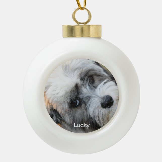 Dog Christmas Ornament Ceramic Ball With Photo (Front)