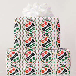 Dog Christmas Paws Add Name Gift Wrapping Paper