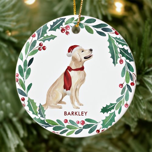 Dog Christmas Personalize Holiday Golden Retriever Ceramic Ornament
