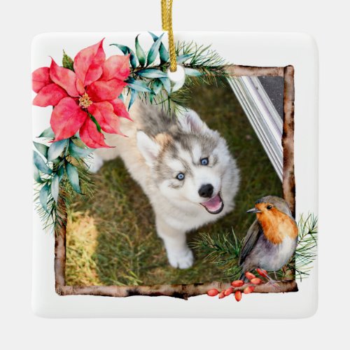 Dog Christmas Photo Ceramic Ornament