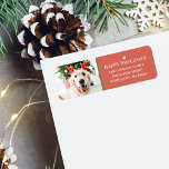 Dog Christmas Photo Happy Pawlidays Address Label<br><div class="desc">Modern address label with your favorite photo of your fur baby,  "Happy Pawlidays",  family name in modern serif lettering overlaying festive red background.</div>
