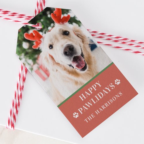 Dog Christmas Photo Happy Pawlidays Gift Tags
