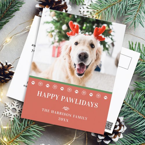 Dog Christmas Photo Happy Pawlidays Holiday Postcard