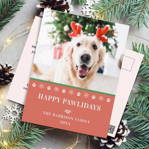 Dog Christmas Photo Happy Pawlidays Holiday Postcard