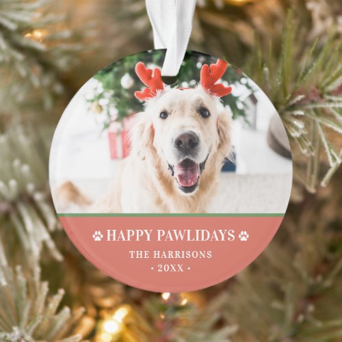 Dog Christmas Photo Happy Pawlidays Ornament