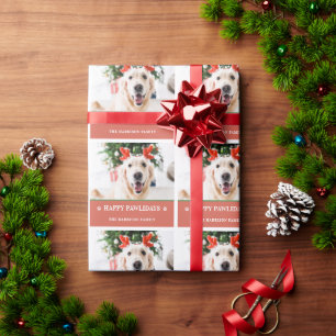 Dog Christmas Photo Happy Pawlidays Wrapping Paper