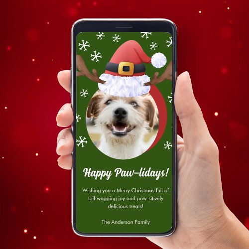 Dog Christmas Photo w Santa Reindeer Hat Digital Holiday Card