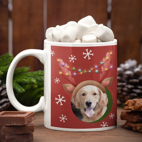 Dog Christmas Photos w Elf Reindeer Antler Hats Coffee Mug
