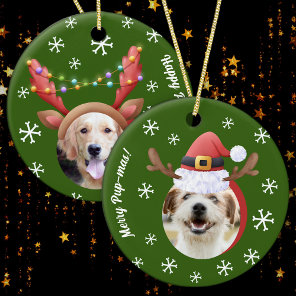 Dog Christmas Photos w/ Santa Reindeer Antler Hats Ceramic Ornament