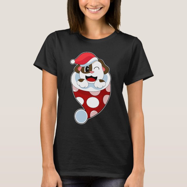 Dog Christmas Santa hat T-Shirt (Front)