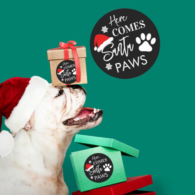 Dog Christmas santa paws custom pooch Biscuit Classic Round Sticker (Creator Uploaded)