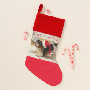 DOG CHRISTMAS STOCKING WITH PERSONALIZED NAME.