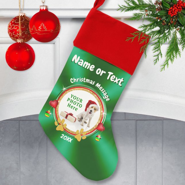 Dog Christmas Stocking with Your PHOTO and TEXT (Dog Christmas Stocking. Photo Dog Christmas Ideas. Dog Christmas, Custom, Photo  Christmas Stocking.)