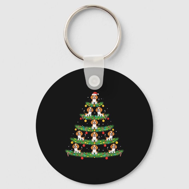 Dog Christmas Tree, Beagle Puppy Holiday Design Fo Keychain (Front)