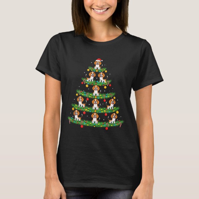 Dog Christmas Tree, Beagle Puppy Holiday Design Fo T-Shirt (Front)