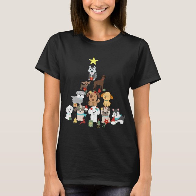 Dog Christmas Tree Cute Funny Dogs Xmas T-Shirt (Front)