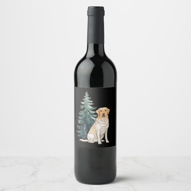 Dog Christmas Tree Party Dog Lover Xmas Wine Label (Front)