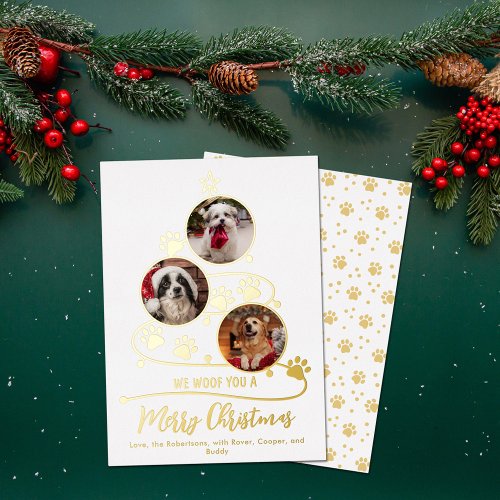 Dog Christmas Tree Pet 3 Photos Foil Holiday Card