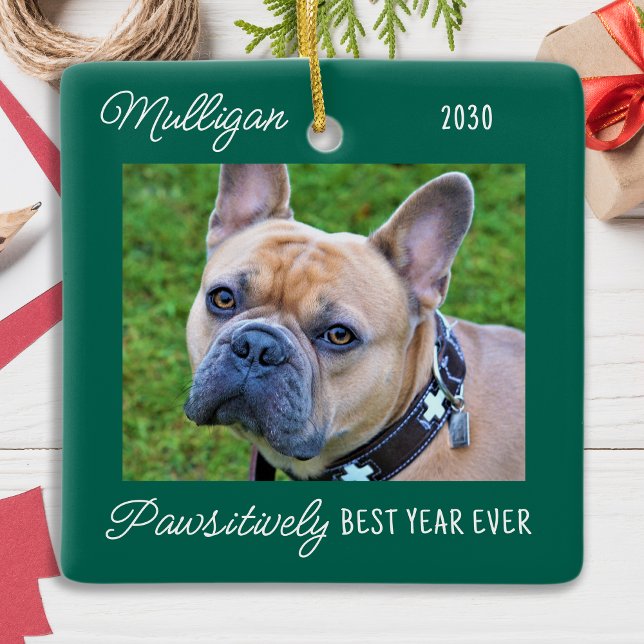 Dog Christmas Year In Review Custom Pet Photo Ceramic Ornament (Creator Uploaded)