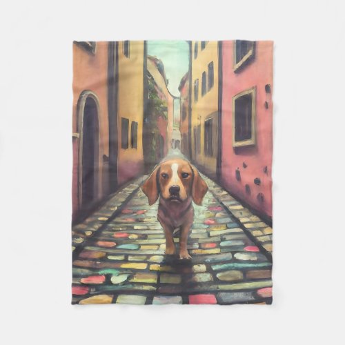Dog Cobblestone Street Fleece Blanket
