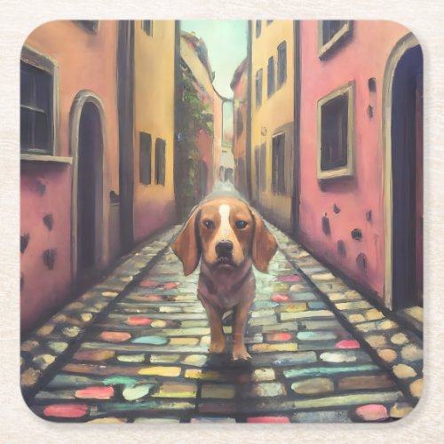 Dog Cobblestone Street Square Paper Coaster