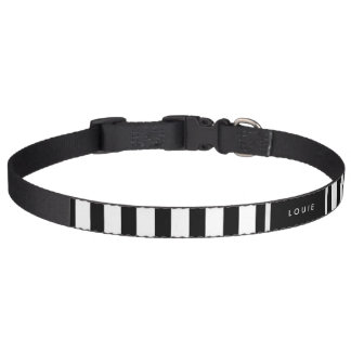 Dog Collar - Black & White Stripes - Name Optional