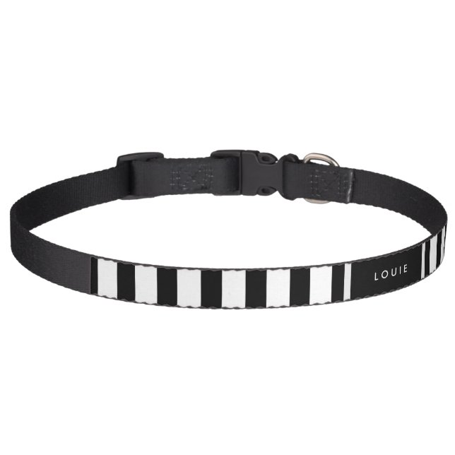 Dog Collar - Black & White Stripes - Name Optional (Front)