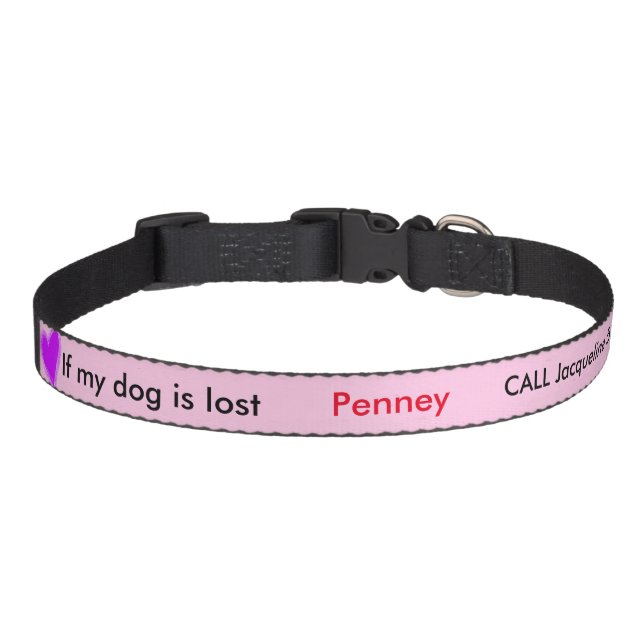 Dog Collar Pet ID Name Phone Number Pink Heart (Front)