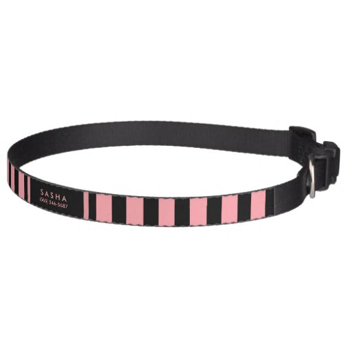 Dog Collar _ Pink  Black Stripes _ Name  Phone