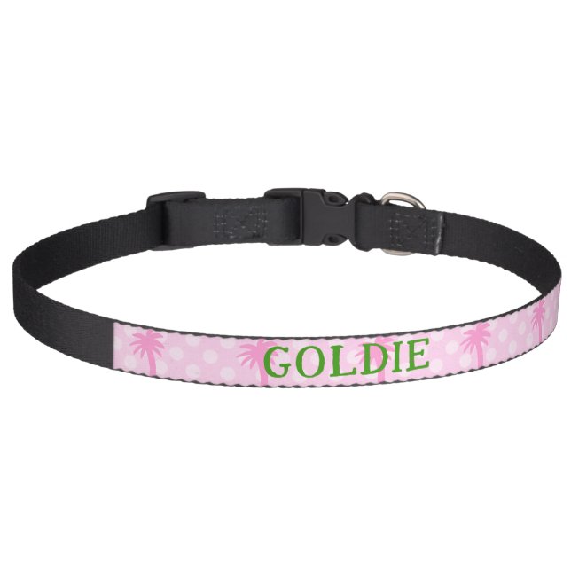 Dog Collar Pink Palm Tree Customizable (Front)
