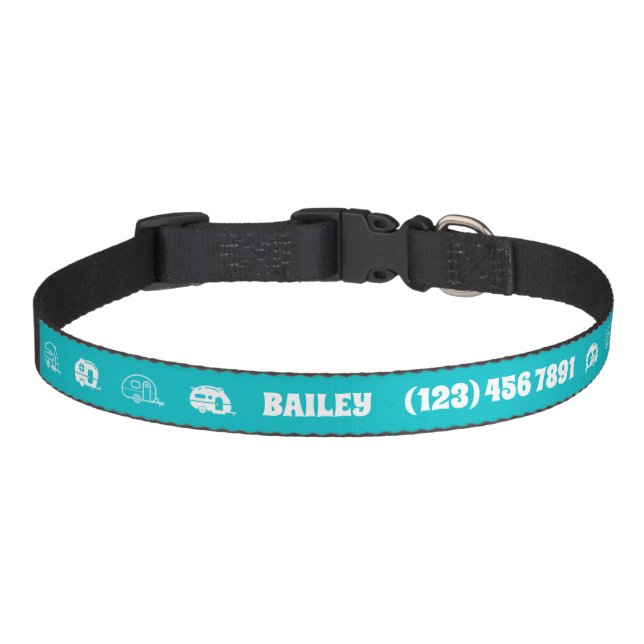 Dog Collar with Name, Phone Number, Cute Campers (Front)