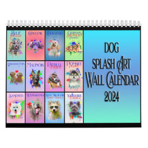 Dog Colourful Splash Art Wall Calendar 2024