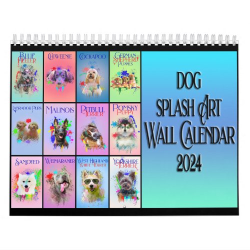 Dog Colourful Splash Art Wall Calendar 2024