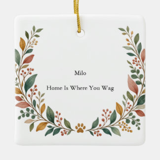 Dog Companion Botanical Ceramic Square Ornament