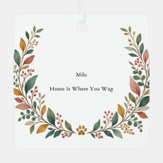 Dog Companion Botanical Metal Square Ornament
