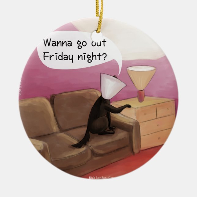 Dog Cone Dating Funny Cartoon Ceramic Ornament (Front)
