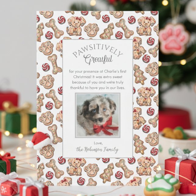 Dog Cookies Puppy's First Christmas Thank You Card (Christmas Pawsitively Grateful Puppy 1st Xmas Pet Thank You Cards. Cute Colorful Gingerbread Cookies)