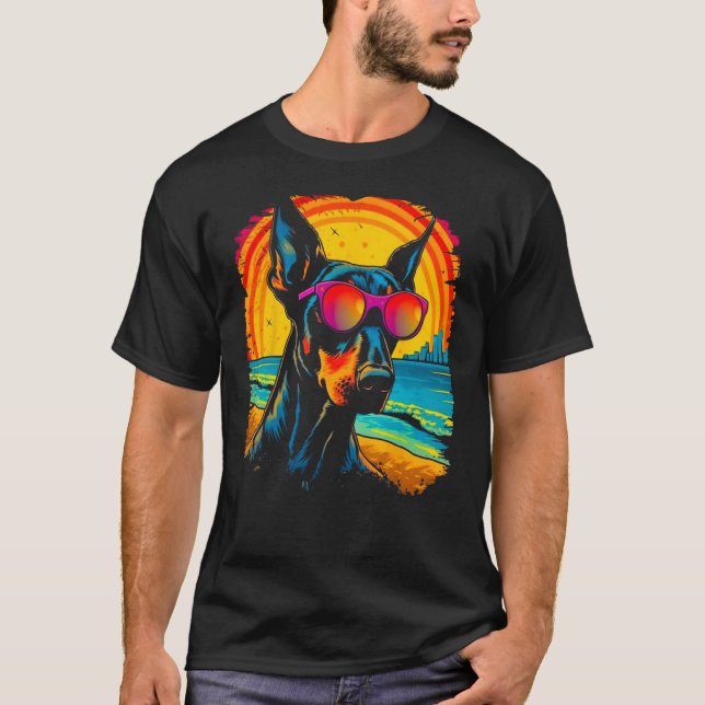 Dog Cool Doberman Pinscher Sunglasses T-Shirt (Front)