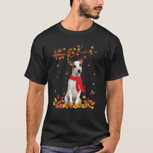 Dog  Cool Jack Russell Terrier Autumn Thanksgiving T-Shirt (Front)