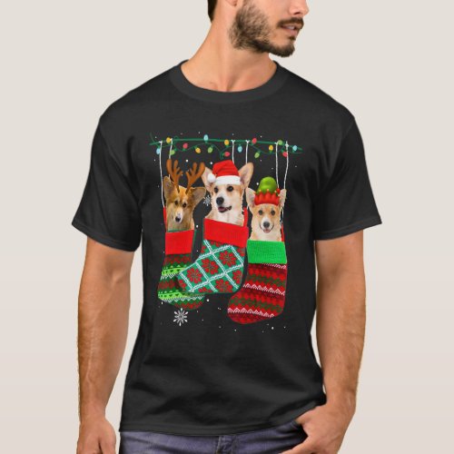 Dog Corgi Christmas Socks Xmas Pajama Pet Puppy 1 T-Shirt