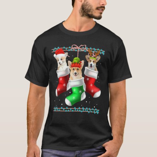 Dog Corgi Christmas Socks  Xmas Pajama Pet Puppy T_Shirt