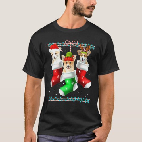 Dog Corgi Christmas Socks Xmas Pajama Pet Puppy T-Shirt