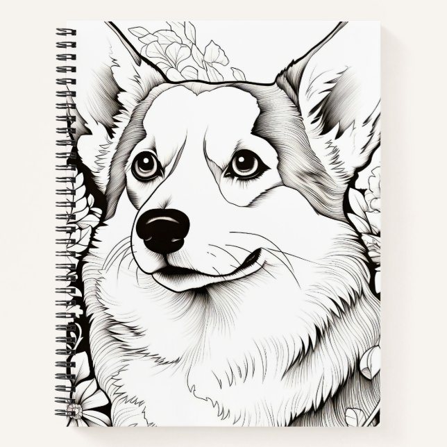 Dog Corgi Peaceful Nature Prairie Sketch Drawing  Notebook (Front)
