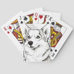 Dog Corgi Peaceful Nature Prairie Sketch Drawing Poker Cards