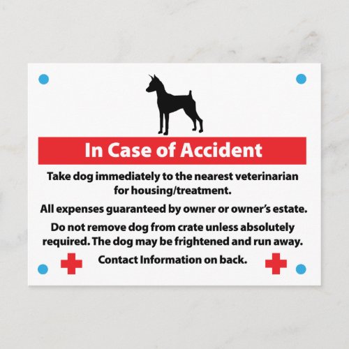 Dog Crate Card In Case of Emergency