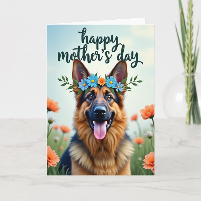 Dog Crown Floral Mothers Day Card (Front)