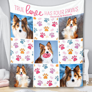 Dog Custom 5 Pet Photo Chic Pink Paw Print Quilt Fleece Blanket
